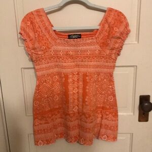 Absolutely Famous Orange Shirred Boho Shirt